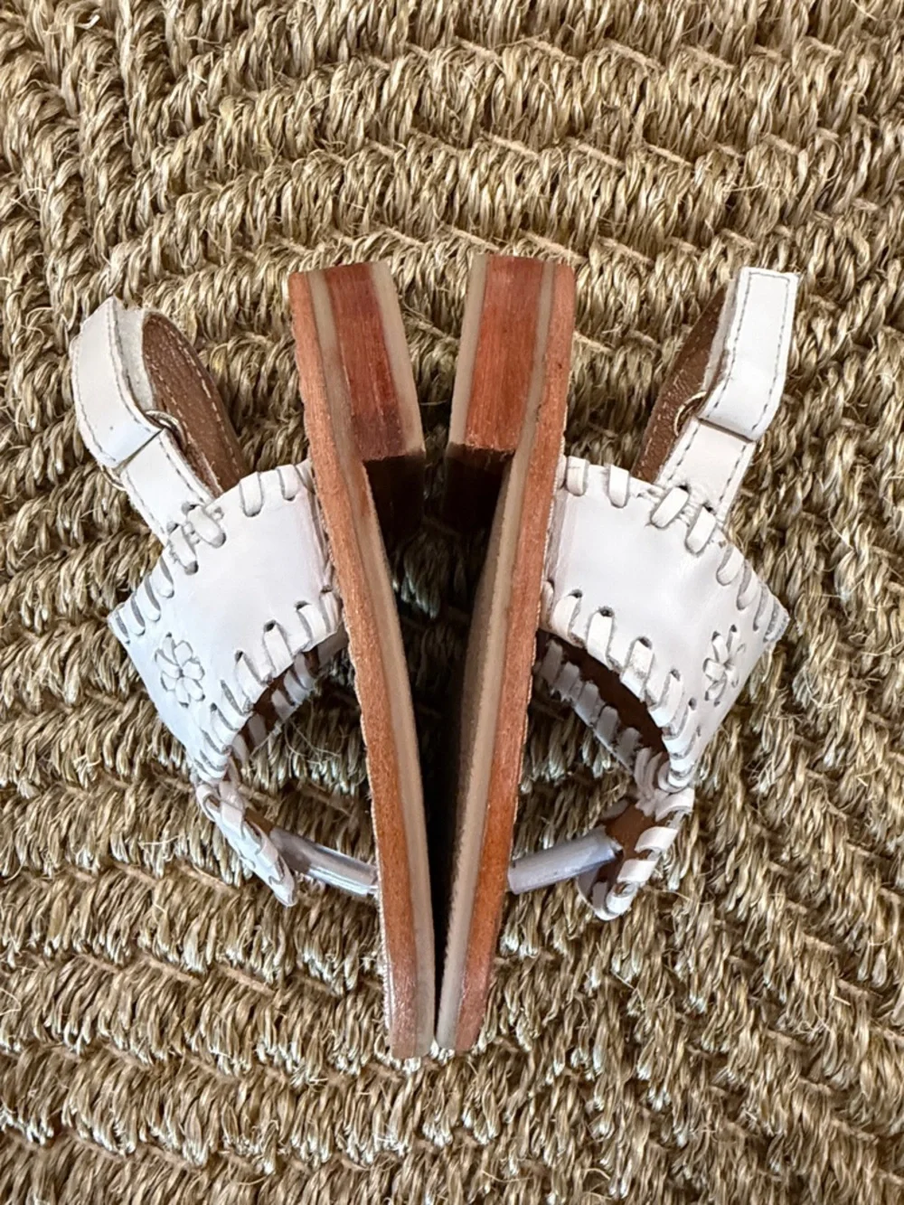 Jack Rogers White and Tan Kids Leather Sandals